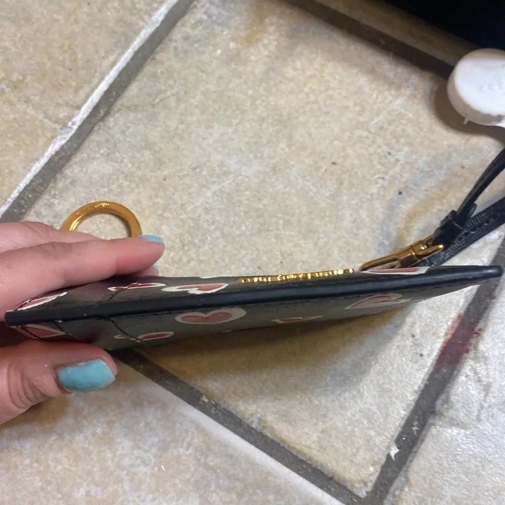 kate spade Morgan Stencil Hearts Embossed Printed Coin Card Case Wristlet Black - Picture 8 of 8